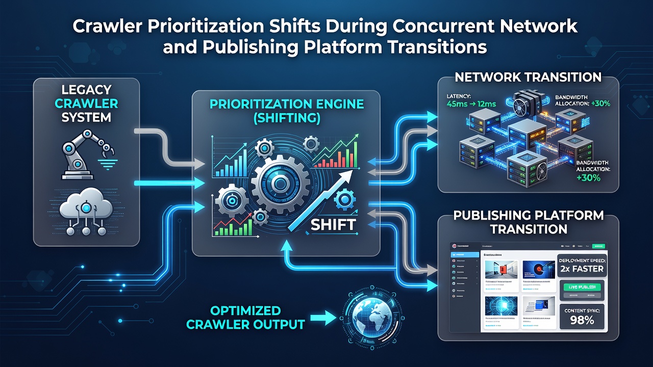 Crawler Prioritization Shifts During Concurrent Network and Publishing Platform Transitions