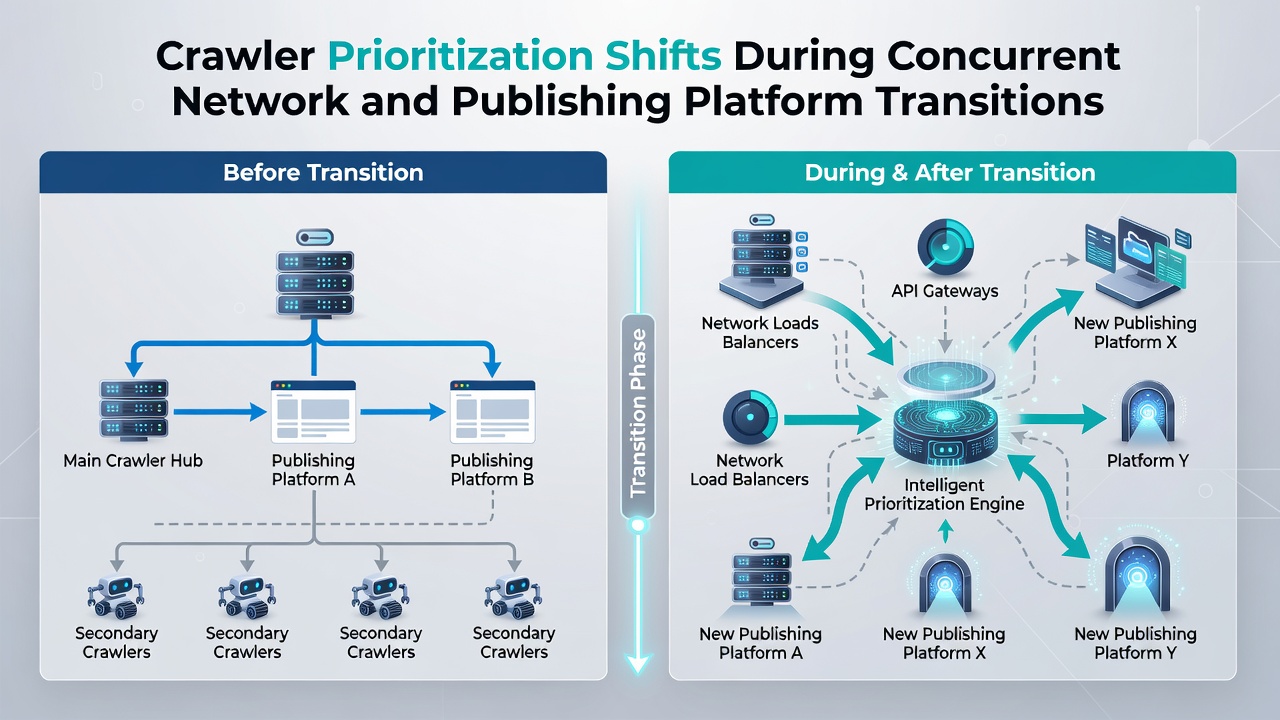 Flowchart showing crawler decision tree when network DNS records and publishing platform URLs update together
